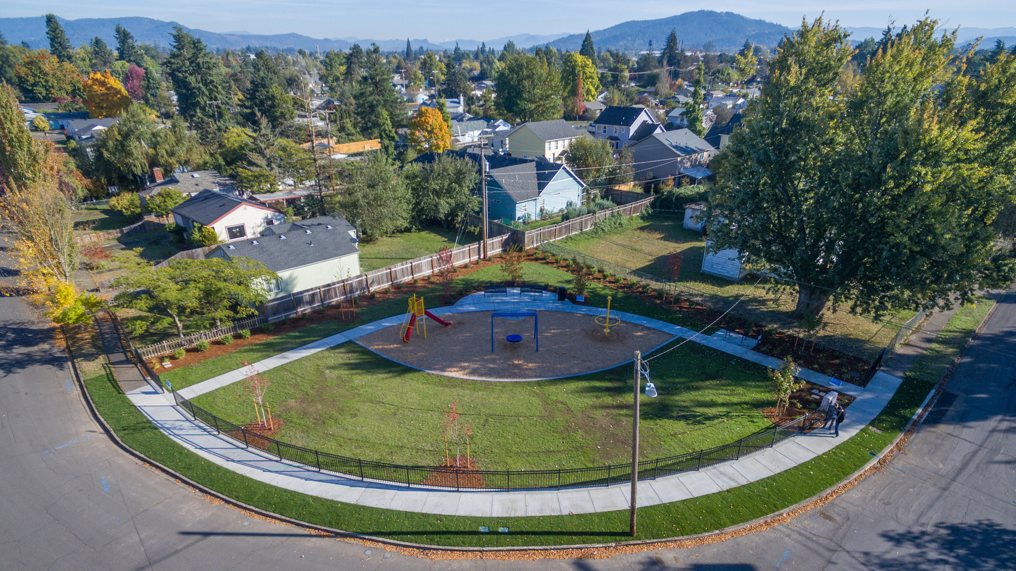 View of small corner park from above