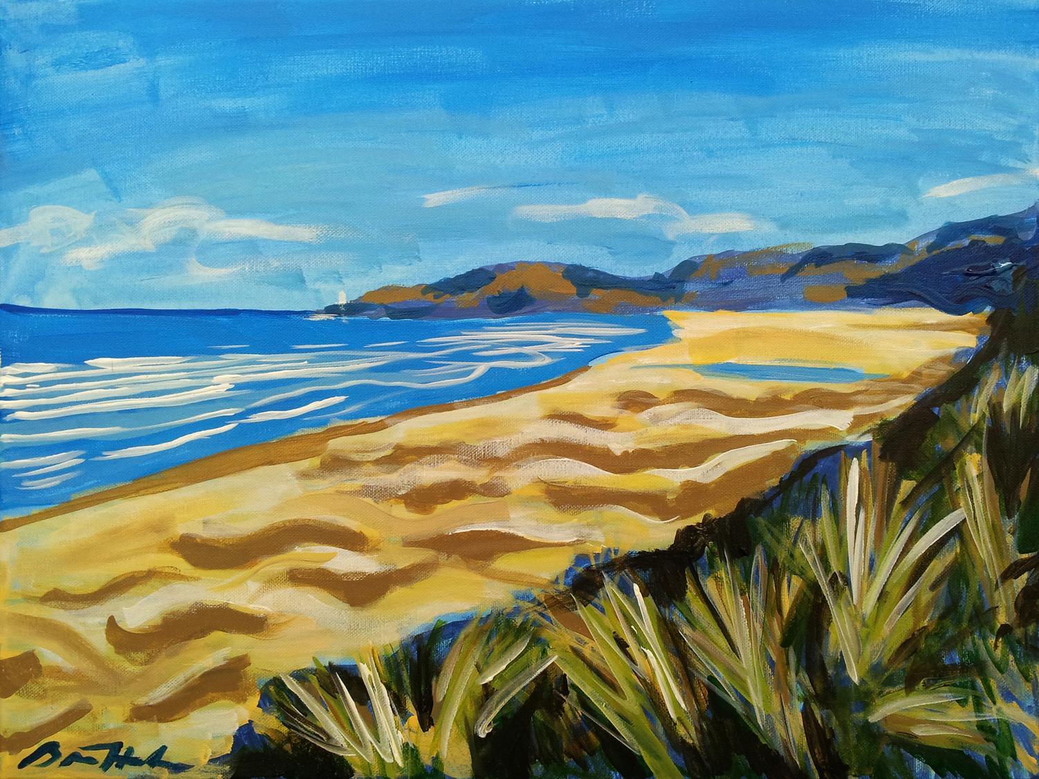 Acrylic painting of Nye Beach in Oregon