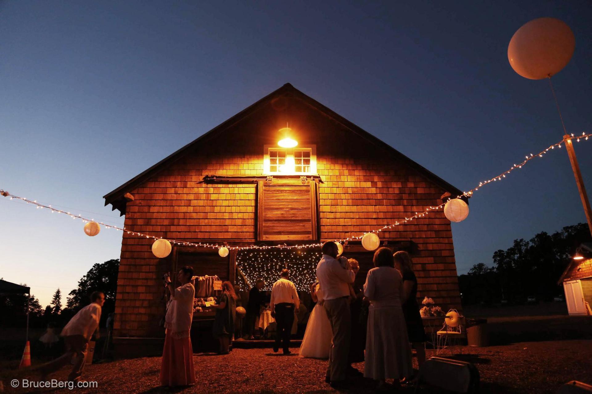 The Dorris Ranch barn at night during a wedding rental