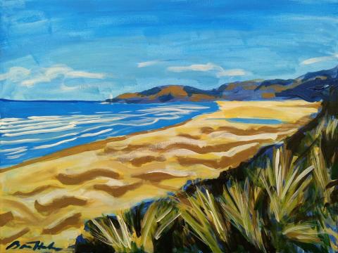 Acrylic painting of Nye Beach in Oregon